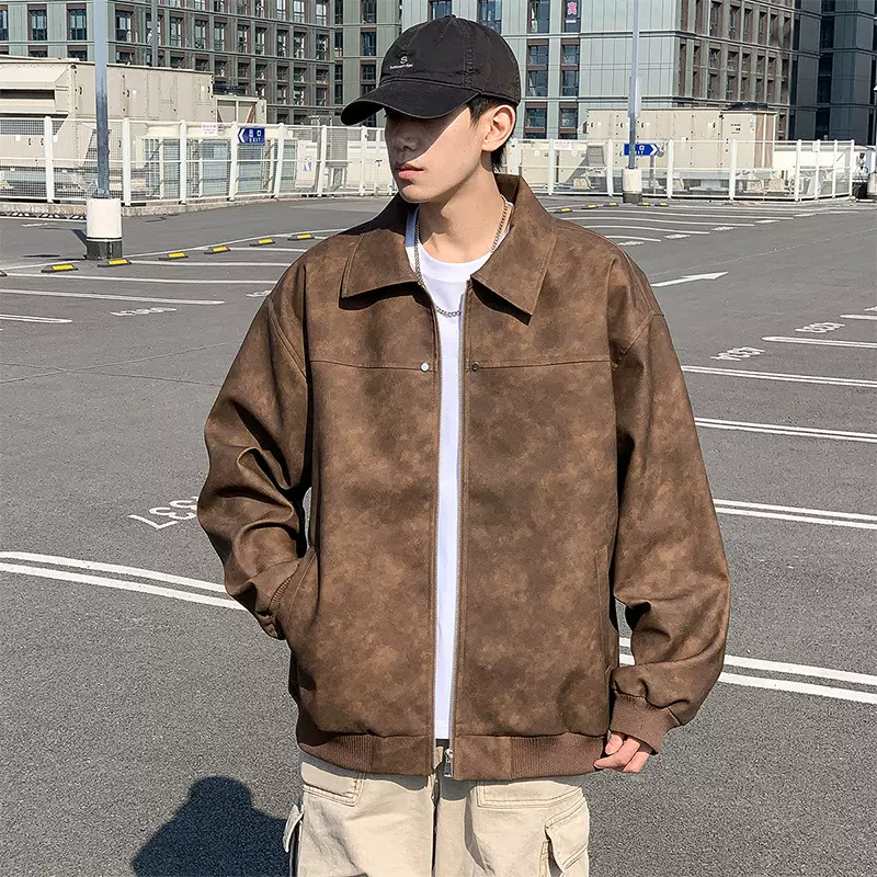 男装秋冬季韩版复古夹克男士休闲宽松休闲百搭港风潮牌PU皮衣外套
