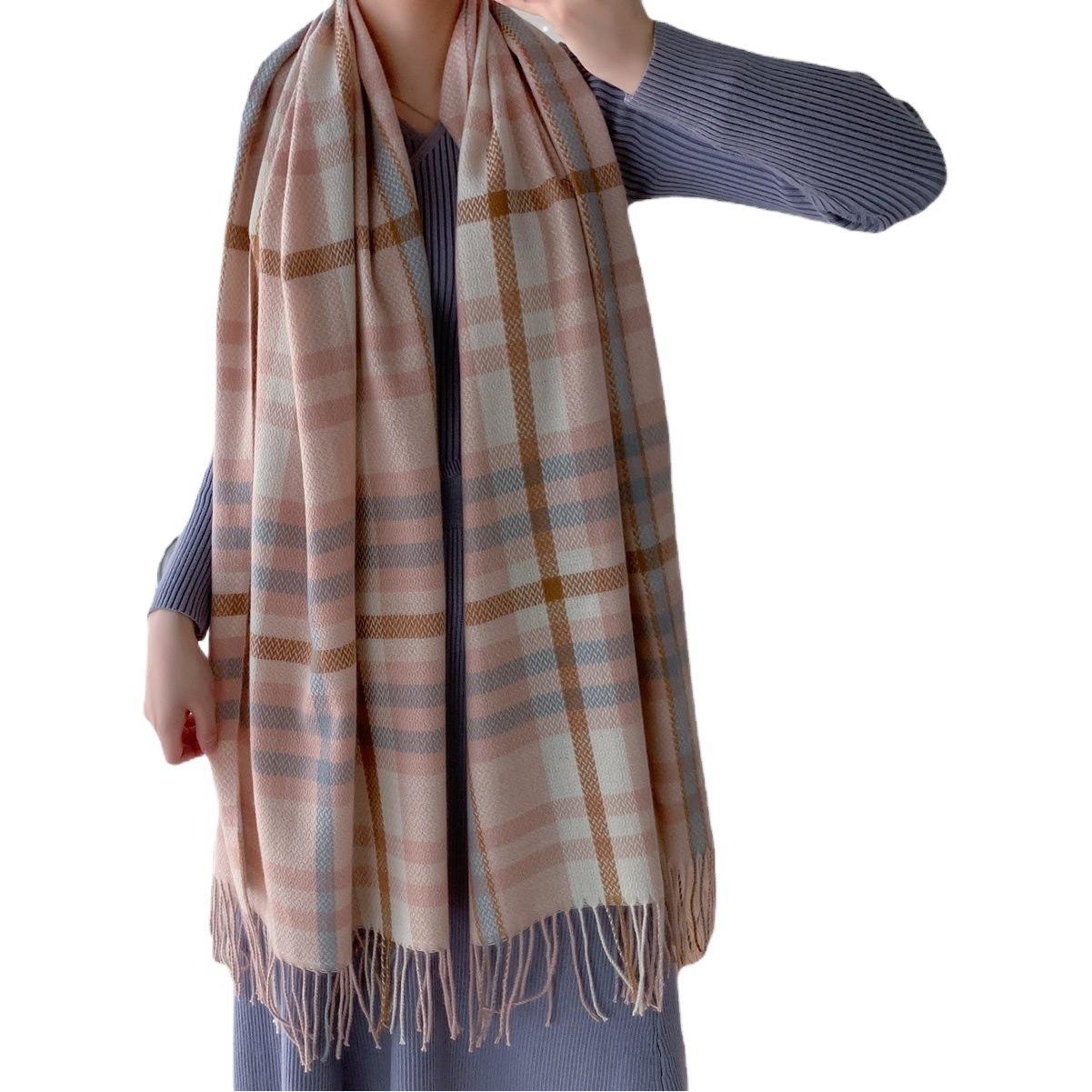 Women's Winter Long Scarf with Twisted Rope Design, Korean and Japanese Style, Student Christmas Imitation Cashmere, Versatile Plaid Shawl