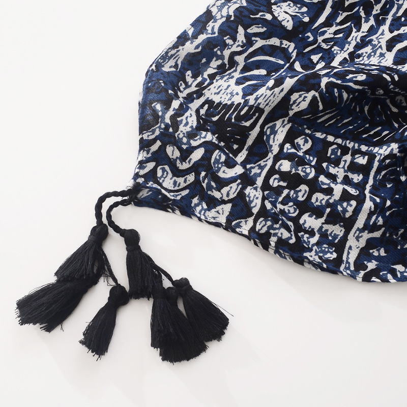 El Comercio exterior retro estilo étnico bufanda de seda azul y blanco porcelana impresa algodón y lino siente bufanda larga de doble uso chal bufanda de las mujeres