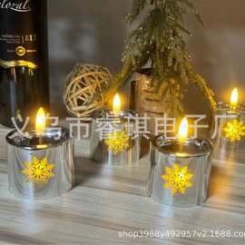 跨境镜面平口电镀雕刻缕空图案圣诞蜡烛家居灯具LED电子蜡烛灯