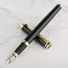 Set of HERO A09 Steel Pens with Ink Refills - HERO Business Office Gift Iron Gold Pen Black Elegant Simple Gift Pen