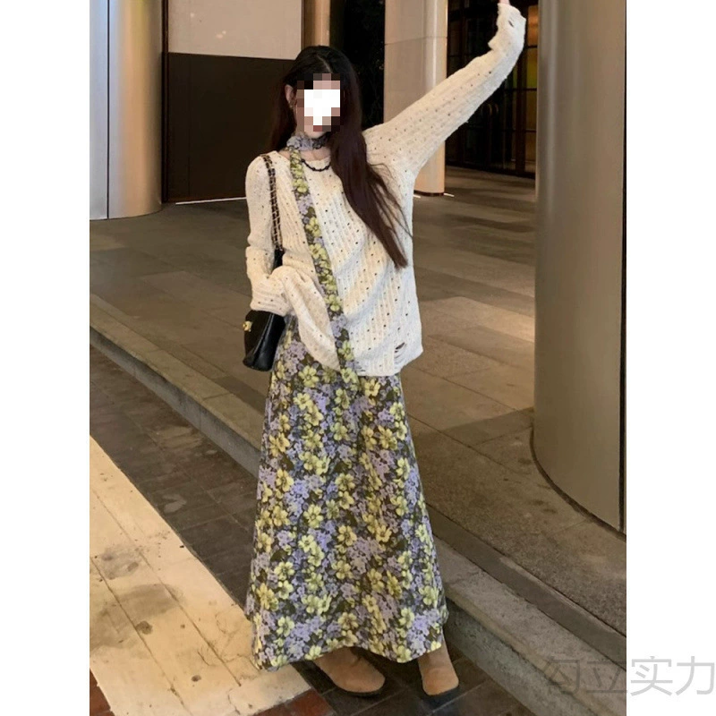 Женское платье-костюм с французским цветочным принтом на бретелях, весна, Юньнань, одежда для путешествий, длинная юбка, новинка лета 2025 года