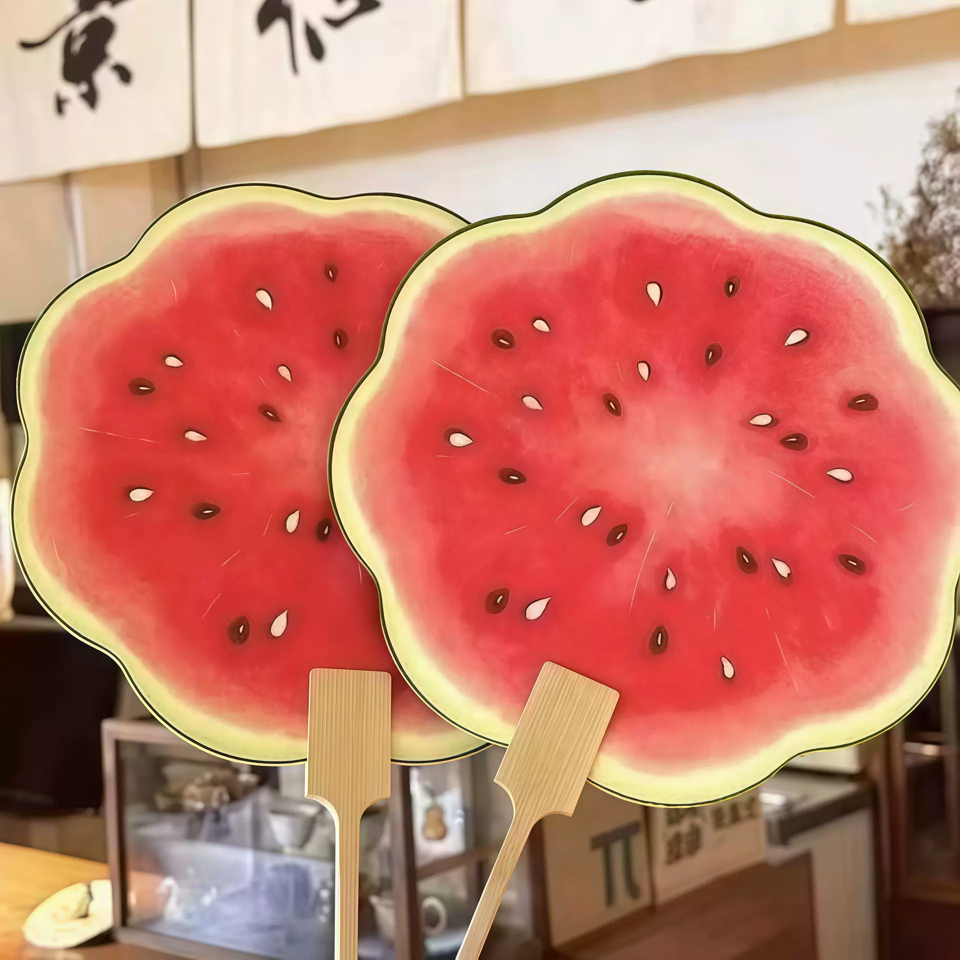 ins手绘风宣纸西瓜团扇手绘风夏日清凉一夏甜甜扇子送礼物道具扇