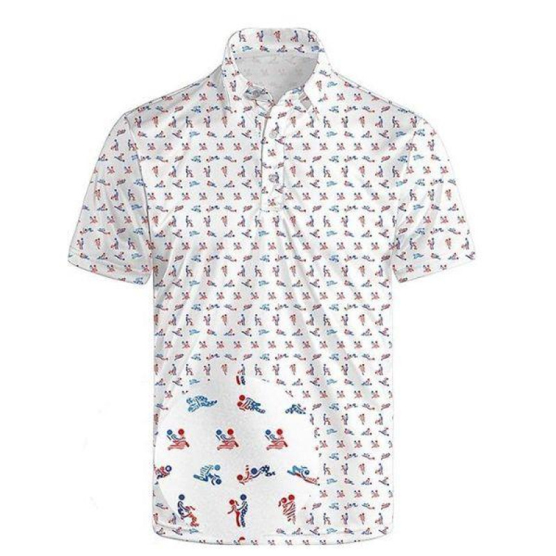 Cross-Border Hot-Selling Export Model Polo Shirts Men's Fun Golf Shirts with Endless Stickman Patterns