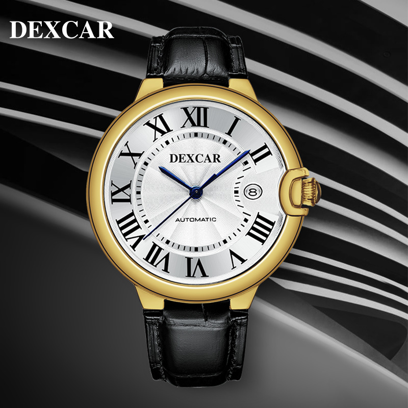 Swiss New Automatic Blue Balloon Watch, Genuine Leather Strap Business Simple High-Value Men's Watch, Mechanical Watch