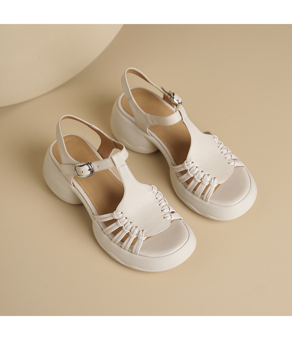 Sandal nữ đế dày quai ngang khóa chữ T dệt phong cách thể thao — đen chi tiết 16