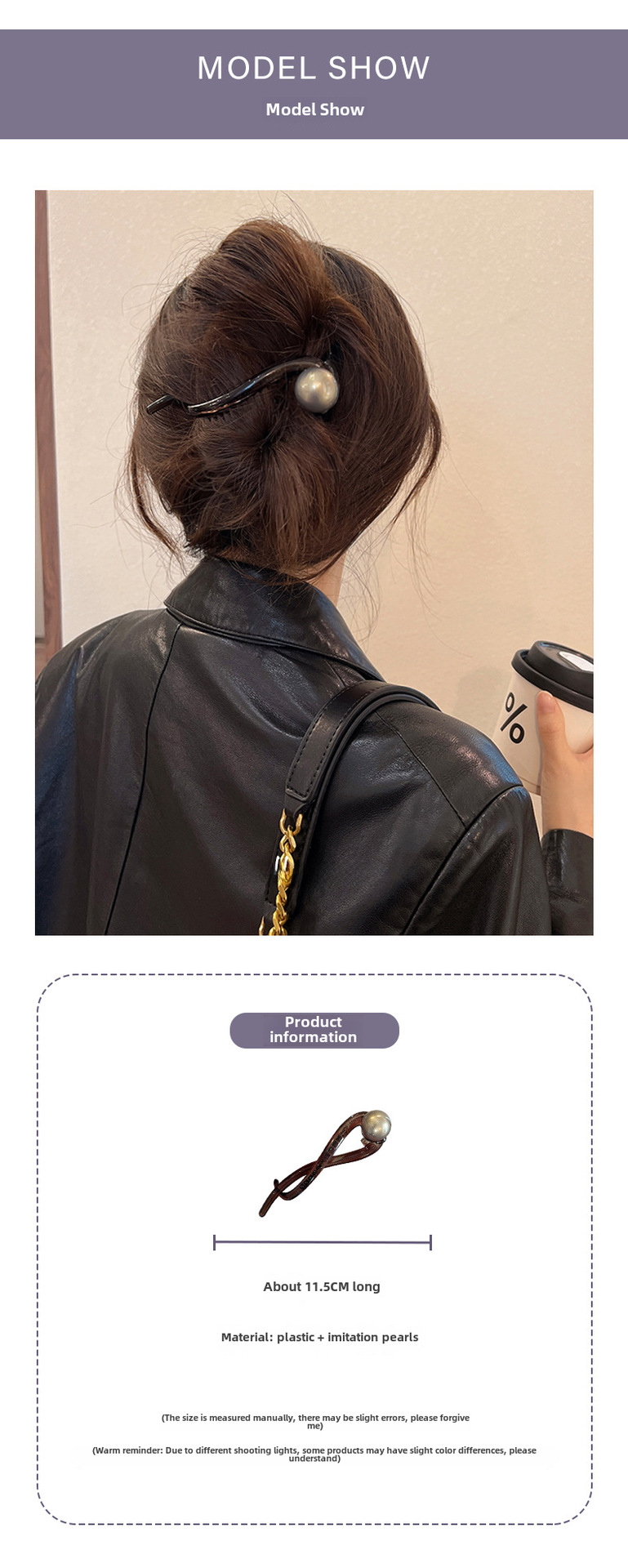 Eenvoudige bruine parelgreepclip voor dames 2024 nieuwe stijl gedraaide haarspeld achterhoofd haaienclip haaraccessoires_voghion.com