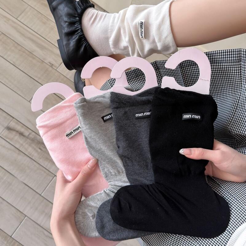Miu-Style Spring and Summer Thin Korean-Style Trendy Letter-Print Flared Loose Bubble Hem Mid-Calf Socks That Make You Look Slimmer, Slouch Socks