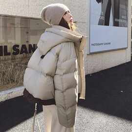 韩范潮酷立领连帽短款羽绒服女2025冬新款保暖蓬松白鸭绒羽绒外套
