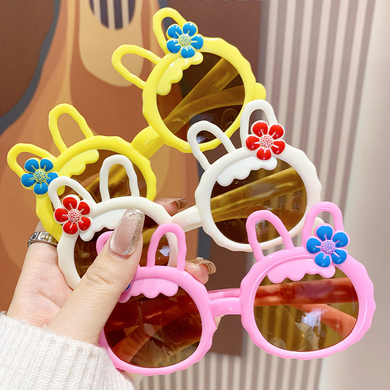 2024 New Fashion Korean Style Children's Sunglasses Cute Cartoon Little Flower Rabbit Glasses Moe Bao Travel Sunglasses
