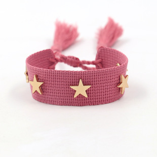 Five-pointed star rivet friendship bracelet fluorescent ribbon wrist strap simple personality tassel multi-color hand rope