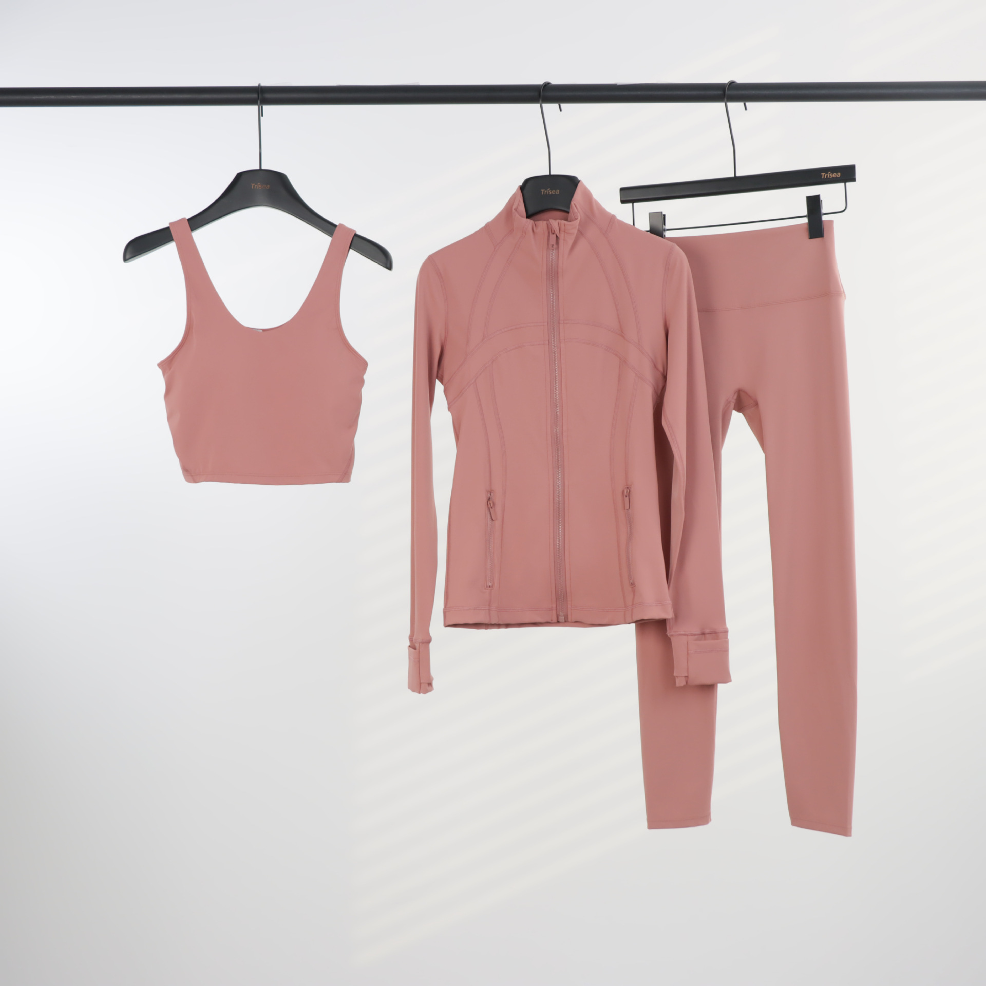 Conjunto de yoga LULU de tres piezas: chaqueta, camiseta sin mangas con cuello en U y leggings de cintura alta para mujer.