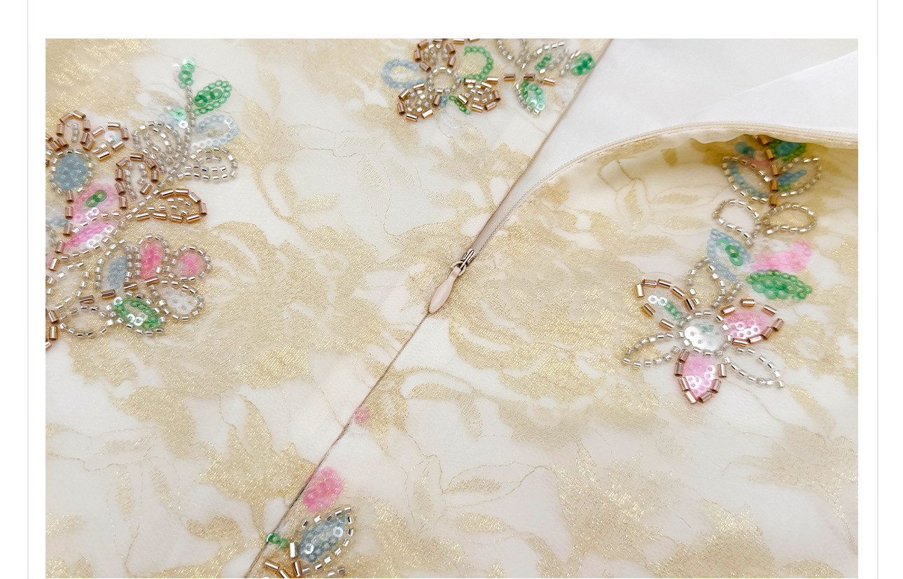 Bộ áo vest không tay lưới thêu đính cườm phong cách Tân Trung Hoa kèm chân váy nửa kín ZX P0337 — bộ đồ, Champagne màu nửa váy, Áo khoác màu mơ chi tiết 22