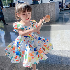 Girls fashionable princess dress colorful puff sleeve dress princess dress summer new baby girl children's clothing 6108