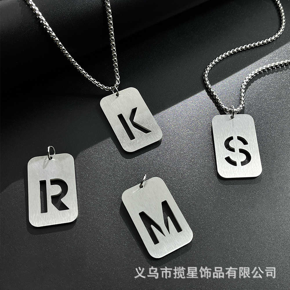 European and American English Alphabet Necklace Men's Trendy Titanium Steel Hip-Hop Dog Brand American Private Simple All-Match Sweater Pendant