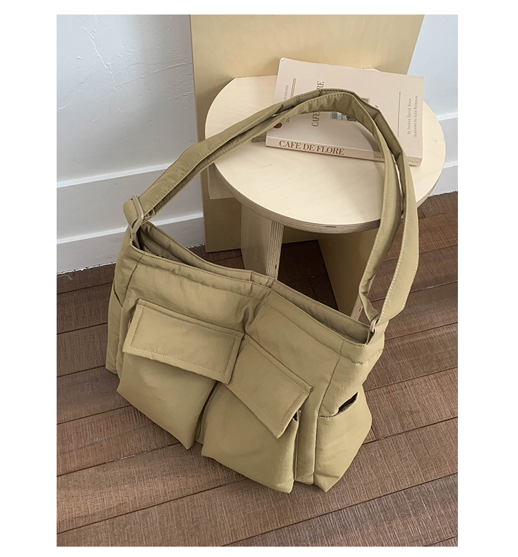 Japanese-style workwear style large-capacity single-shoulder bag, large pocket simple tote bag, ins canvas school crossbody messenger bag undefined