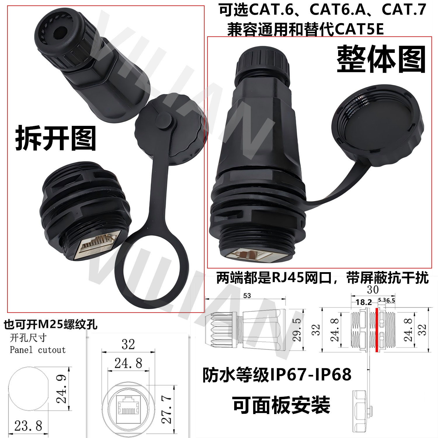 rj45ֱͨIP68ˮͷM25Բˮͷĸͷ