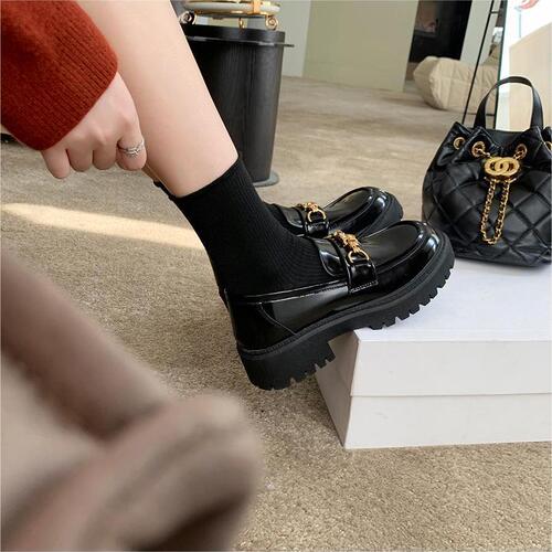 Grape Mom's same style 2024 spring British style thick-soled loafers for women small leather shoes large size single shoes