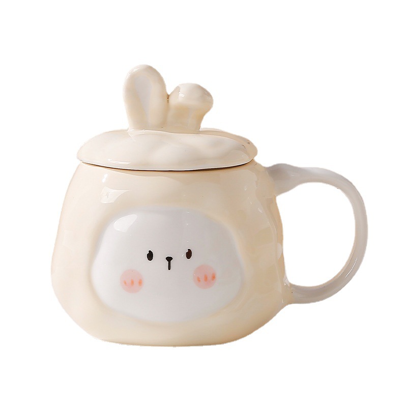 奶兔兔杯子女陶瓷马克杯带盖情侣家用喝水杯可加热牛奶咖啡杯