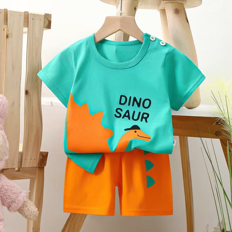 Children's Summer Short-Sleeved Suit Pure Cotton Girls and Boys T-Shirt Two-Piece Baby Clothes Kidsren's Clothing New Fashion Style