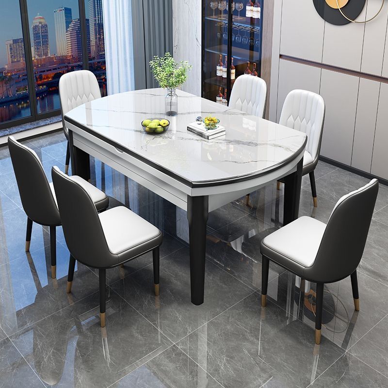 Slate Dining Table and Chair Combination Small Apartment Home Dining Table and Chairs Marble Solid Wood Dining Table Retractable and Foldable