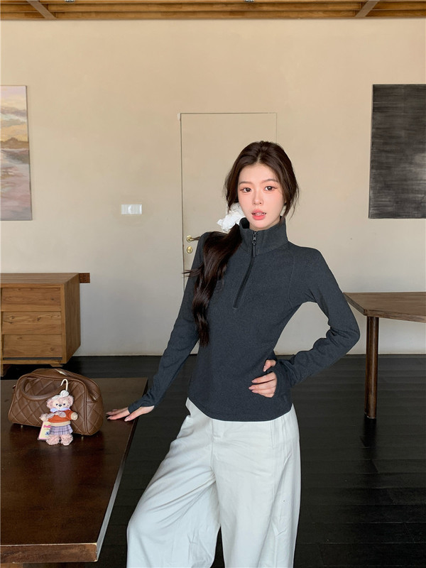 （半拉链小蛮腰）立领女大码胖mm小蛮腰半拉链宽松显瘦 打底绒衫|undefined