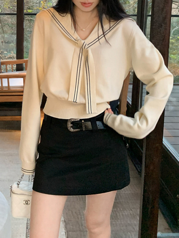 早秋装海军领披肩针织衫女2025春秋季新款毛衣宽松高级感韩系上衣|undefined