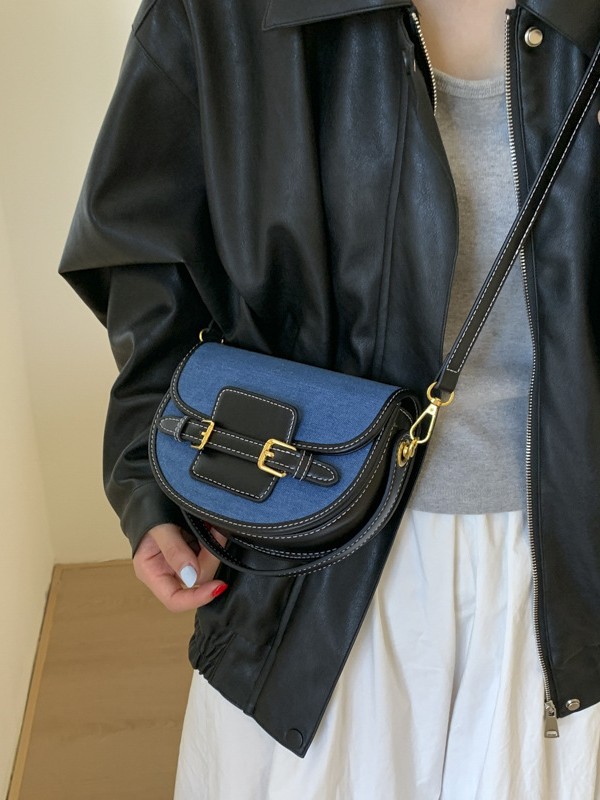 Bolsa de silla de mano de alto impacto de color para mujeres 2025 nuevo estilo transfronterizo de color de moda empalme multicolor de hombro