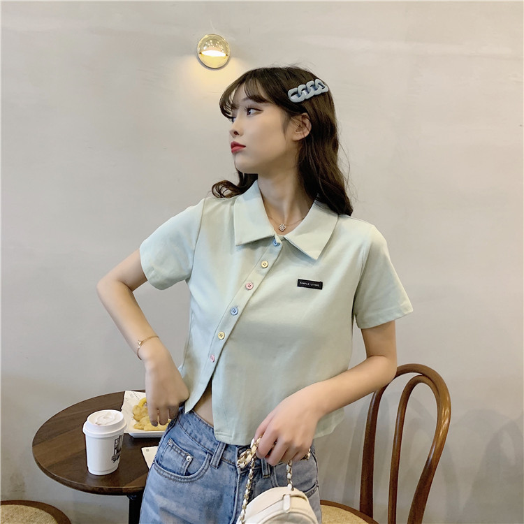 Women's T-shirt Short Sleeve T-Shirts Patchwork Button Simple Style Solid Color display picture 60