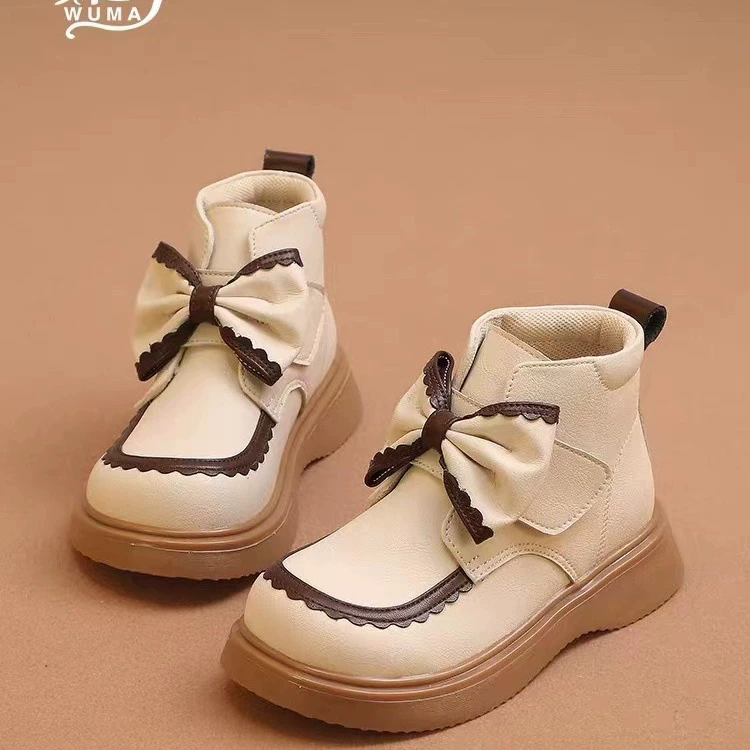 Обувь для девочек детские кожаные сапоги 2024 новые осенние и зимние детские бархатные сапоги принцесса Мартин сапоги 224225