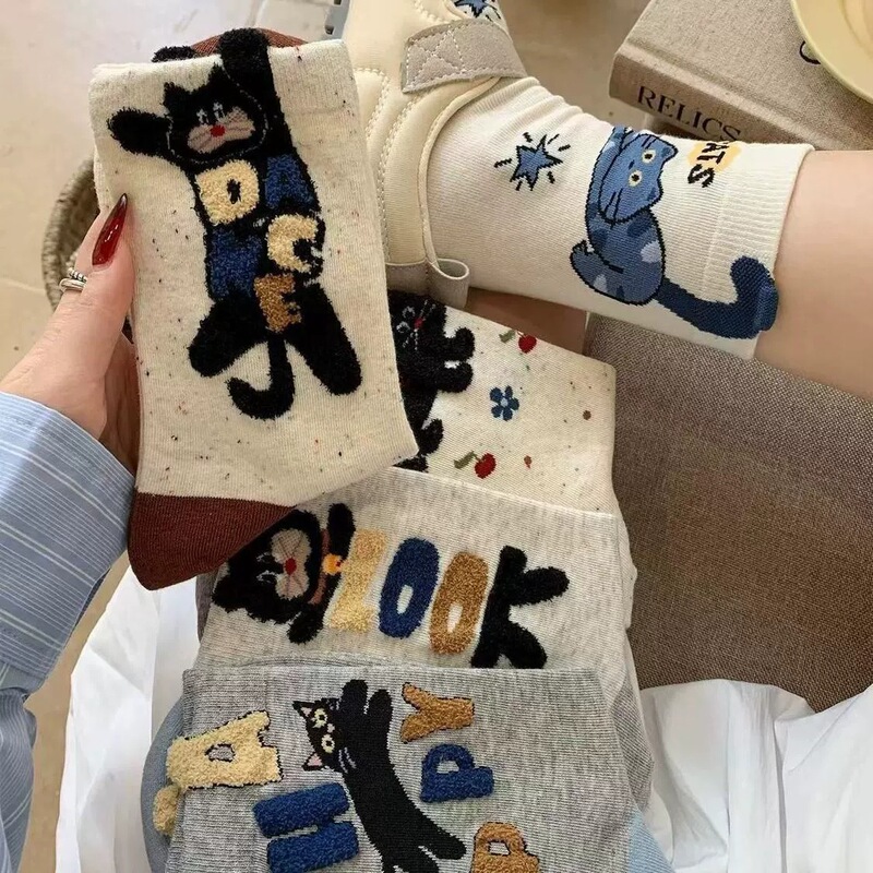 Autumn Cartoon Cat Socks for Women, Korean Style Cute Letter Mid-Calf Socks, Funny and Versatile Student Socks Wholesale Autumn Cartoon Cat Socks for Women, Korean Style Cute Letter Mid-Calf Socks, Funny and Versatile Student Socks Wholesale