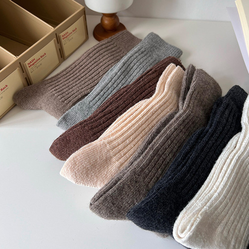 Wool socks Japanese medium socks Solid color stacked socks Thickened versatile socks