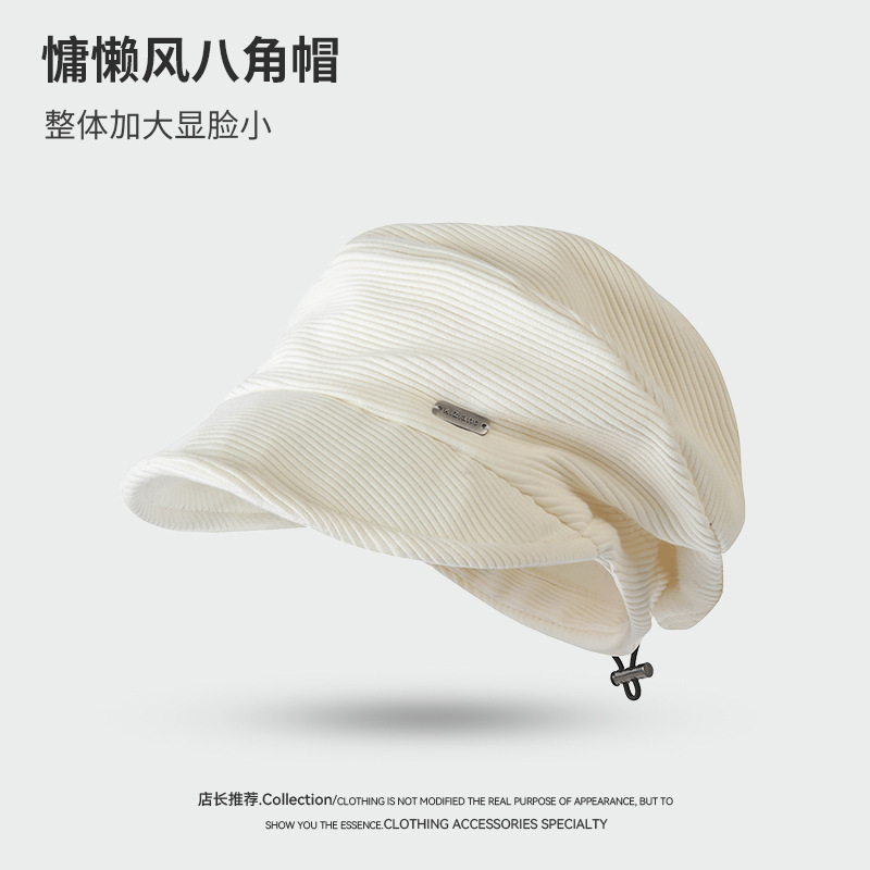 日系复古灯芯绒贝雷帽女秋冬新款百搭显脸小马术帽大头围堆堆帽女|undefined