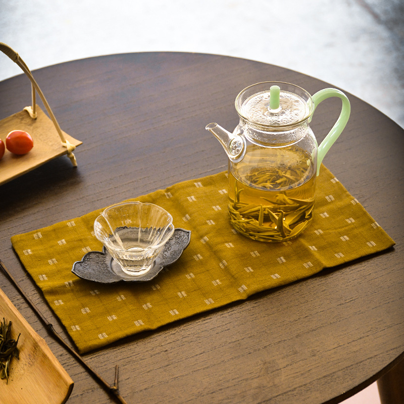 綿麻茶巾禅意方眼茶布養壺方巾小茶席吸水茶卓雑巾素雅茶マット茶タオル