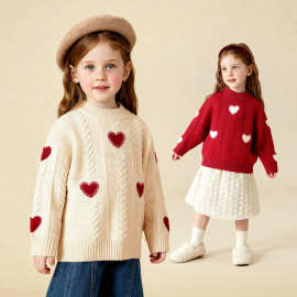 童贝童装2025年冬季新款女童毛衣爱心图案可爱时尚套头保暖针织衫