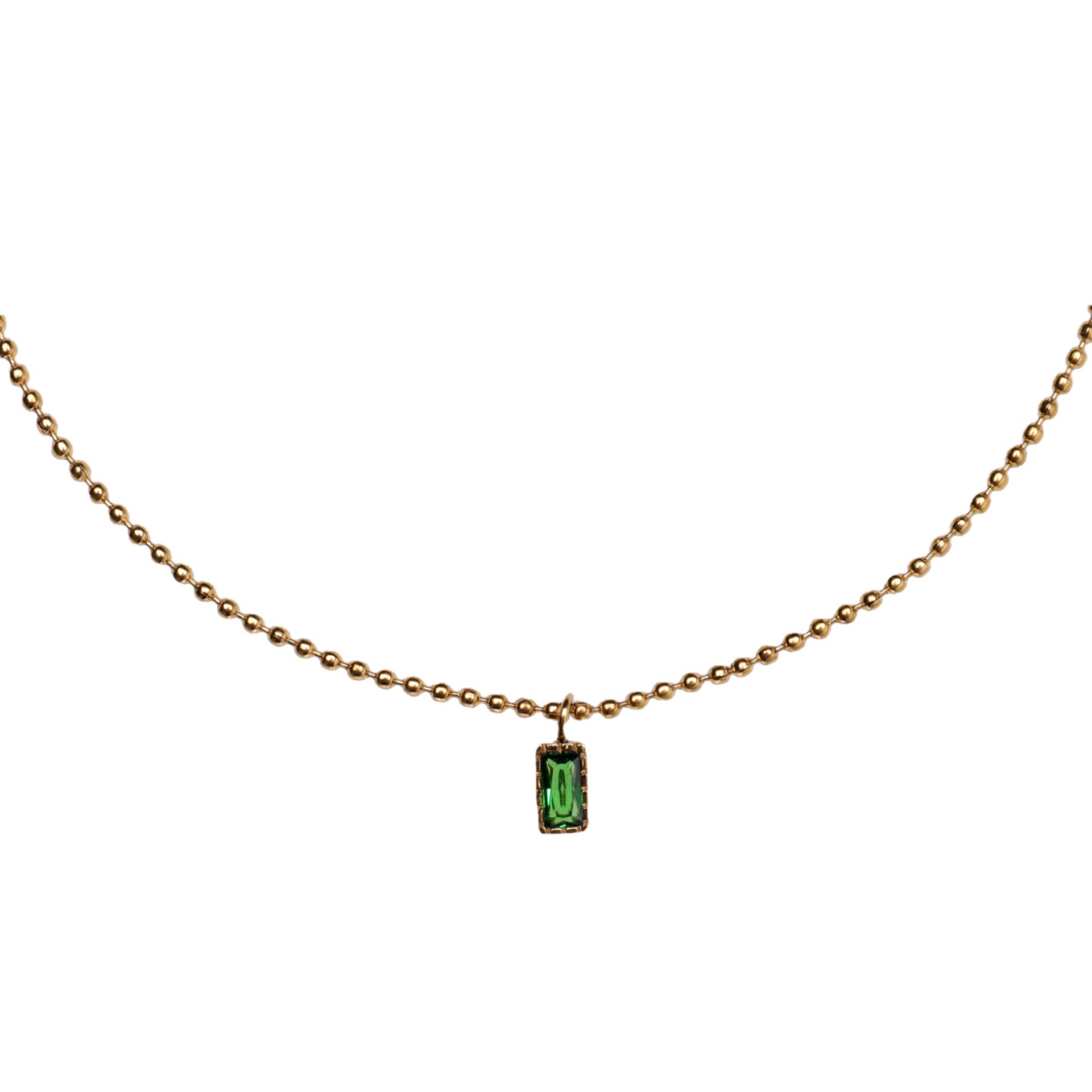 Designer Style Advanced Light Luxury Emerald Small Square Diamond Titanium Steel Plated Collar Necklace_voghion.com