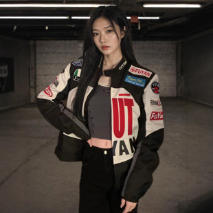 Racing Riding Suit Biker Jacket Women's Autumn New American Retro Design Sense Motorcycle Niche Knight Embroidered Jacket