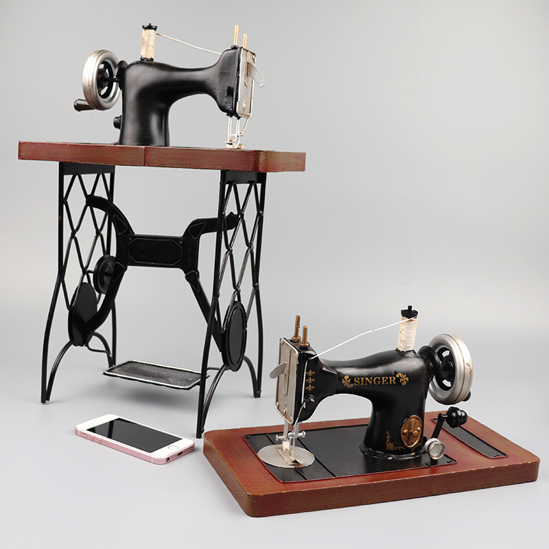 复古老式踏板缝纫机模型铁艺创意服装厂店酒吧橱窗柜怀旧收藏摆件