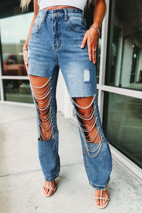 Women's Daily Street Streetwear Solid Color Full Length Ripped Jeans Straight Pants display picture 7