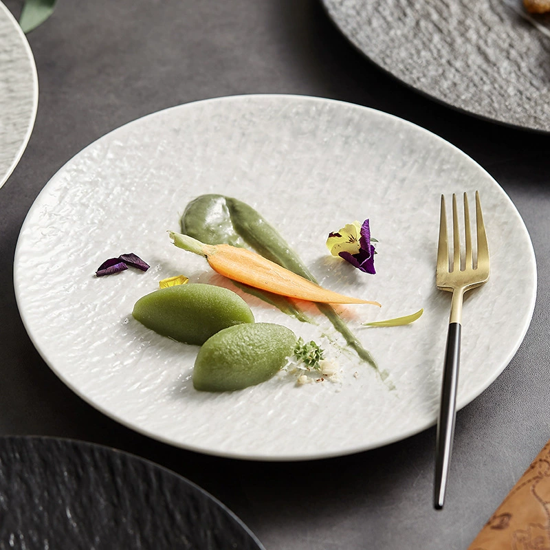 White stone -grained hotel ceramic shallow plate restaurant ritual meal, with steak, net red dessert flat flat plate