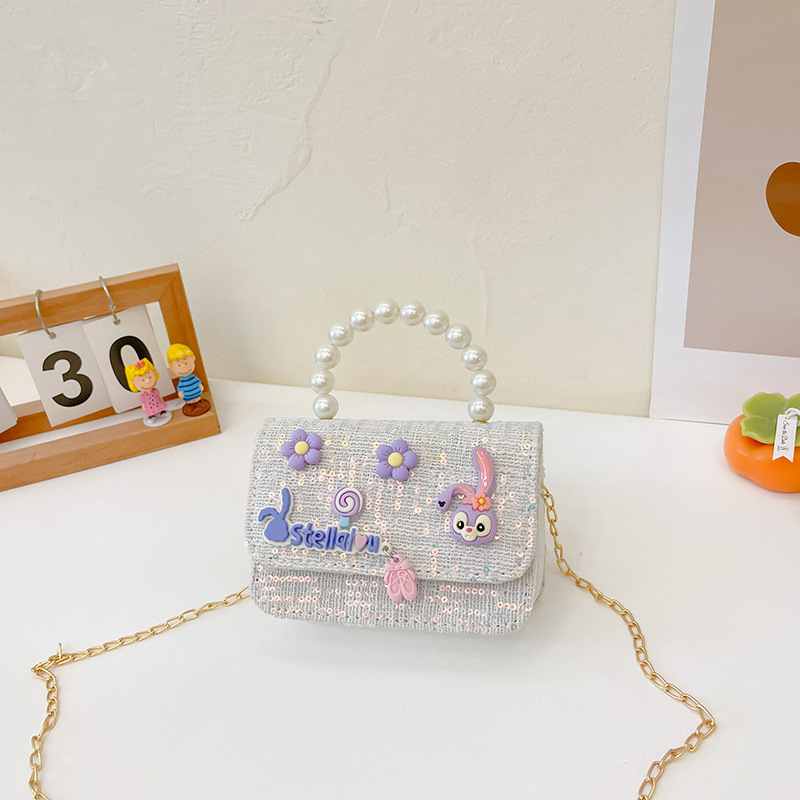 Transfronterizo nuevo bolso para niños estilo occidental perla portátil estilo Chanel moda cadena bolso de hombro conejito bolsa de mensajero