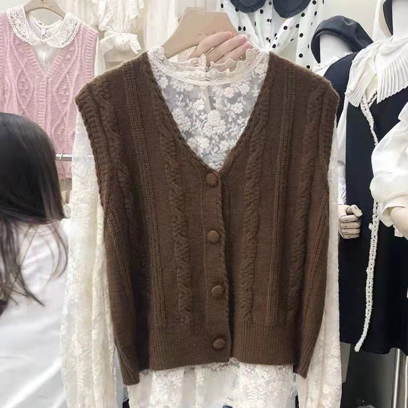 2023 a principios de otoño nuevo top pequeño cardigan de punto de las mujeres suéter chaleco sin mangas corto color sólido todo a juego image 8
