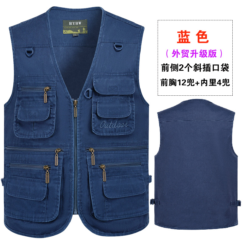 Exportación de comercio exterior chaleco negro de primavera y otoño para hombres con logotipo de impresión de bolsillo al por mayor de 300 jin chaleco clip