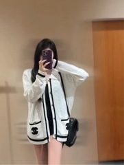 25年早秋新款香家logo宽松慵懒风翻领长袖单排扣开衫宽松百搭上衣