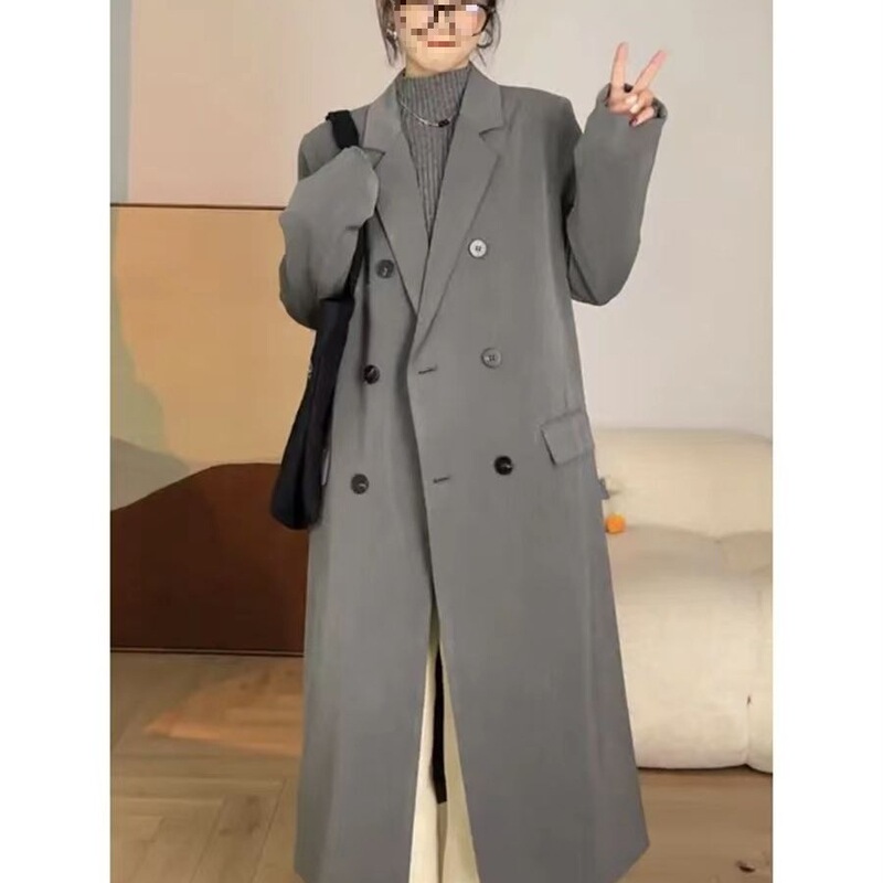 New Spring and Autumn Women's Blazer, Gray Cardigan, Autumn Suit Coat, Outerwear, Extra-Long Jacket, Autumn Outfit