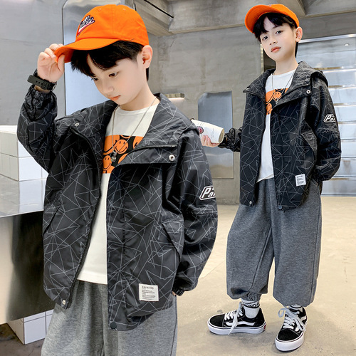 Children's Spring and Autumn Style 2024 New Arrival Medium and Large Youth Korean Version Windbreaker Spring Outfit Kids Casual Jacket Trendy Children's Clothing