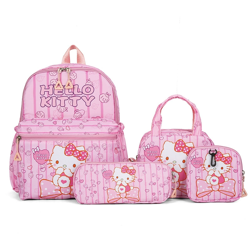 Children's cartoon backpack set with card holder, shoulder bag, school bag in colorful and pink designs