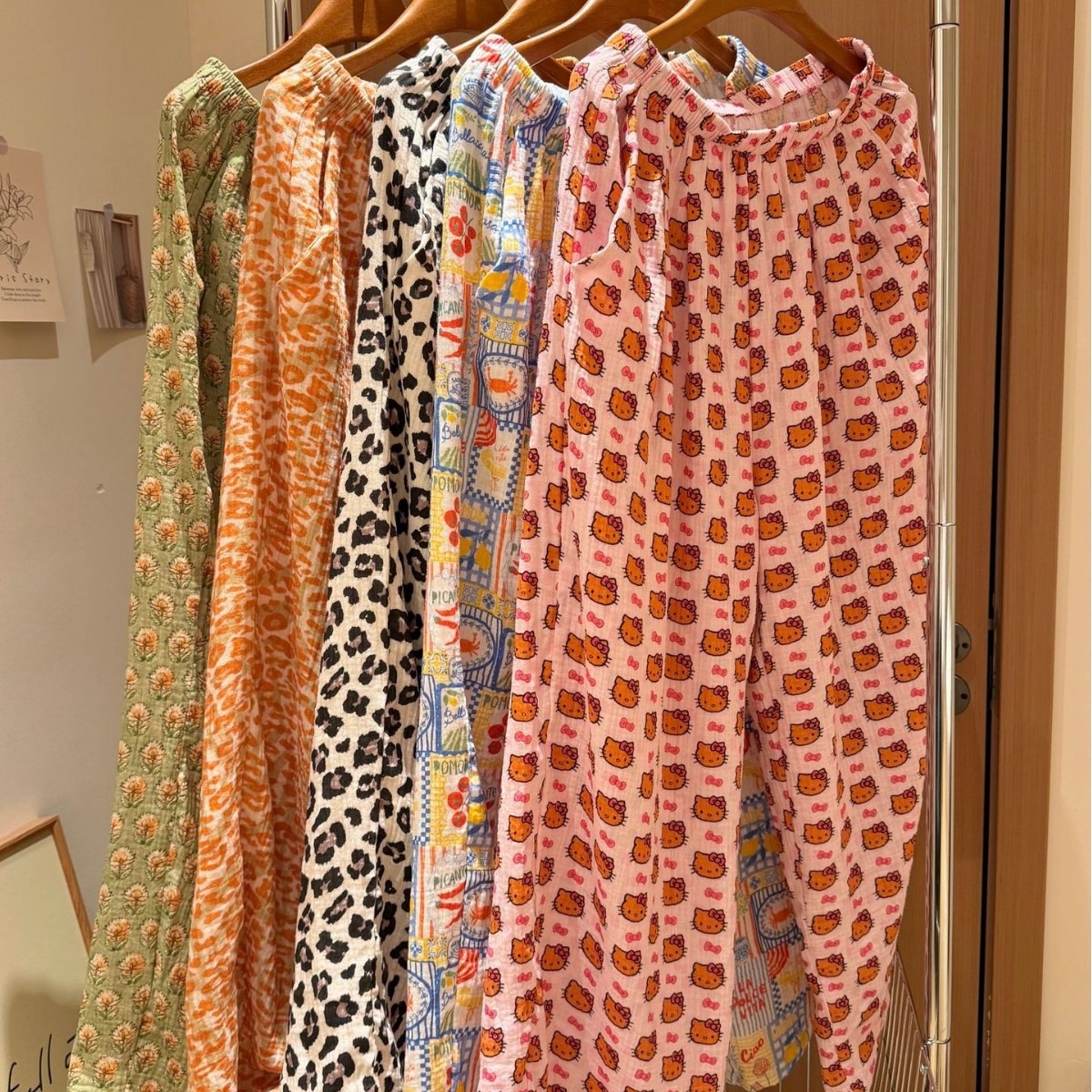 Crinkled gauze wave pants~All-cotton double-layer gauze cartoon cute pajama pants for women, loose and suitable for wearing outside, home and walking pants