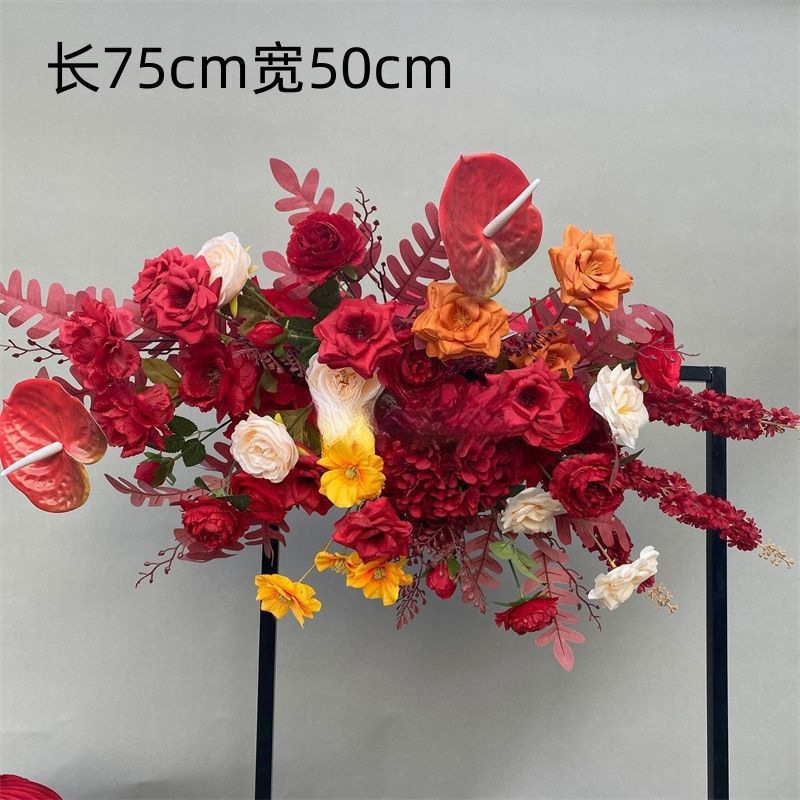婚庆地排花红色中式订婚宴布置婚礼堂舞台路引花婚庆绢花排仿真花|undefined