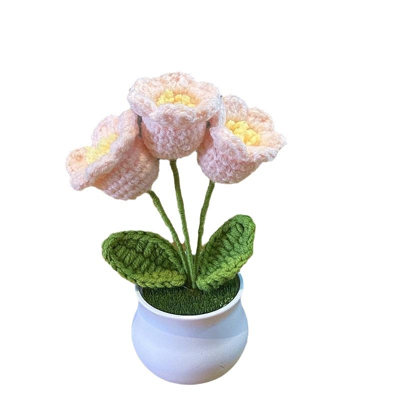 Nuevo creativo Lily tejido a mano maceta artificial acabado lana ganchillo decoración de escritorio regalo image 6